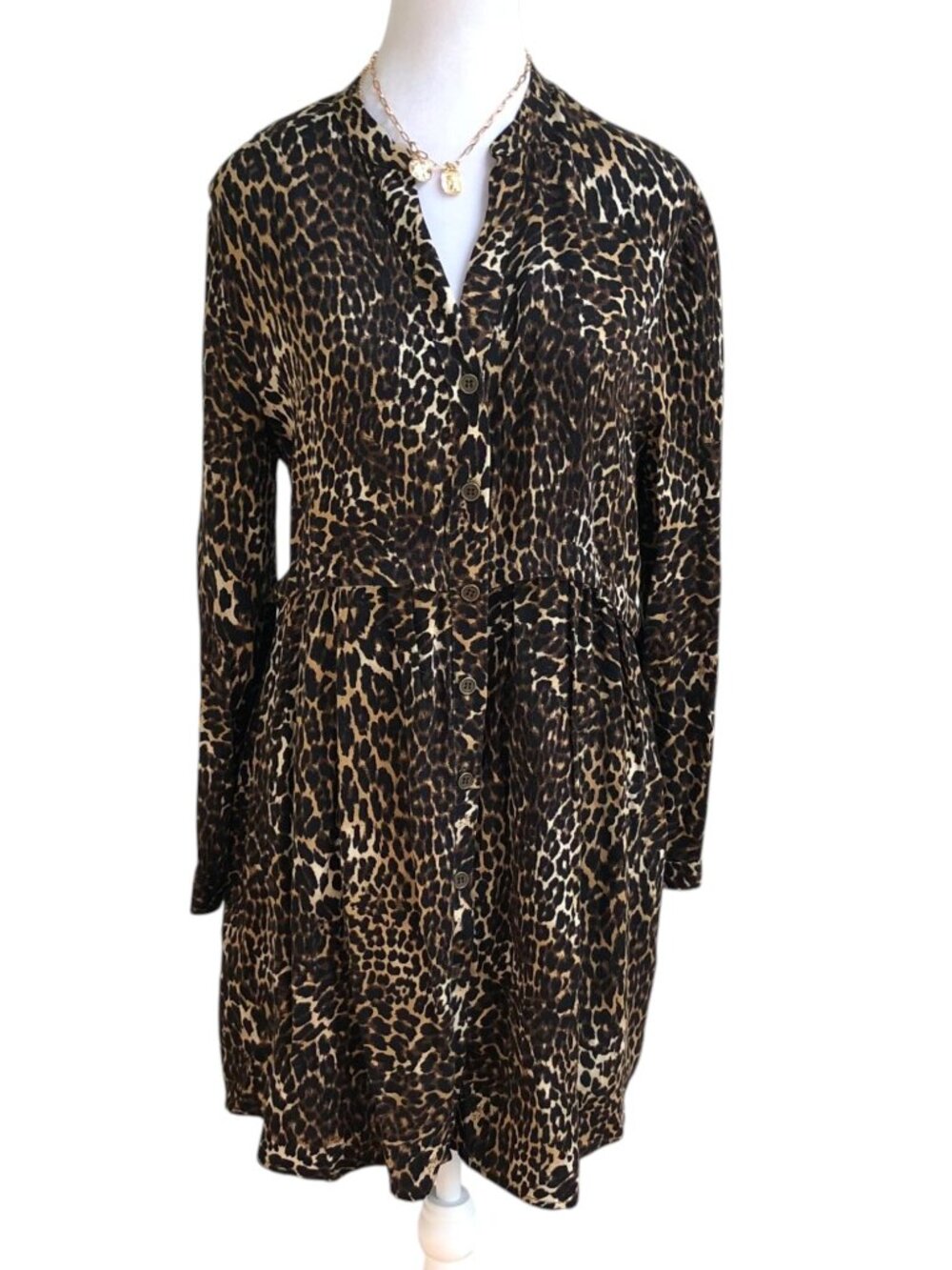 Zara Dress Leopard Print Button Front (S)